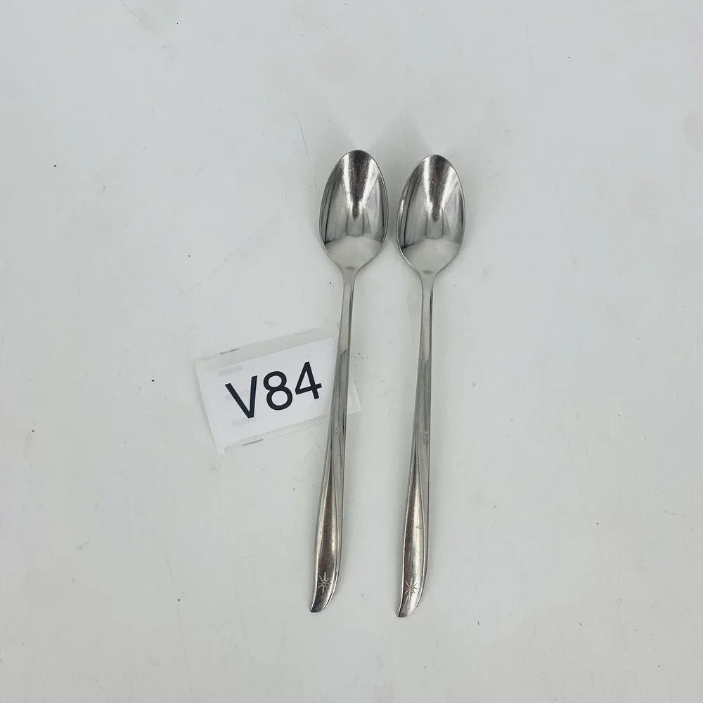 Set of 2 Oneida Community Twin Star Atomic Long Iced Tea Spoons Stainless Shiny